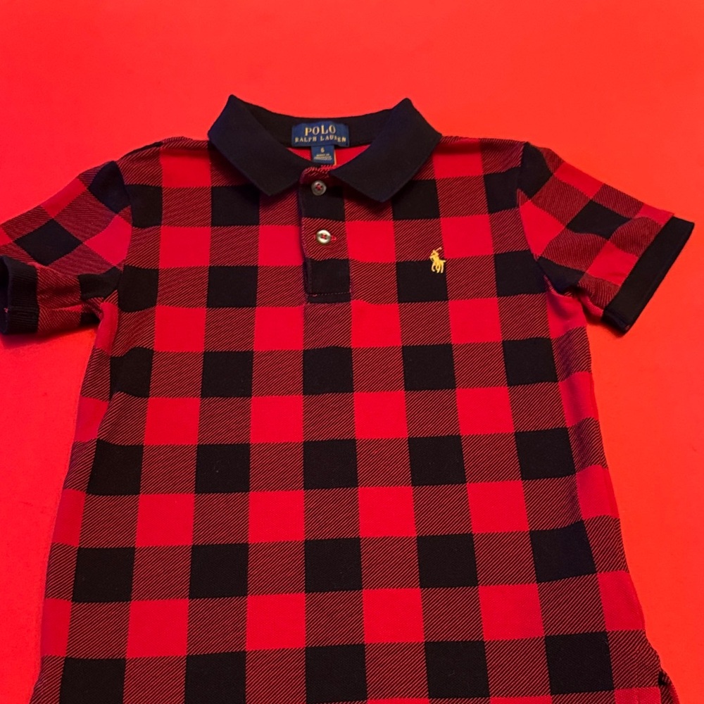 Polo by Ralph Lauren boys red & Black Buffalo Plaid Polo Shirt